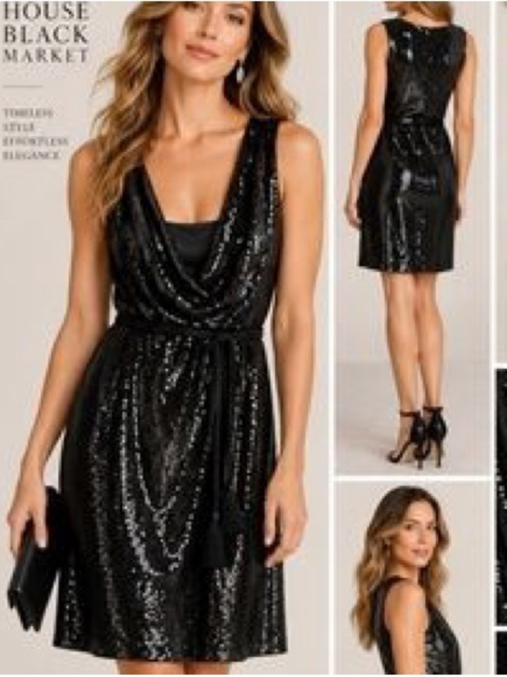 WHBM WHITE HOUSE BLACK MARKET Women's Black Sequin Sleeveless Sheath Dress Sz 2